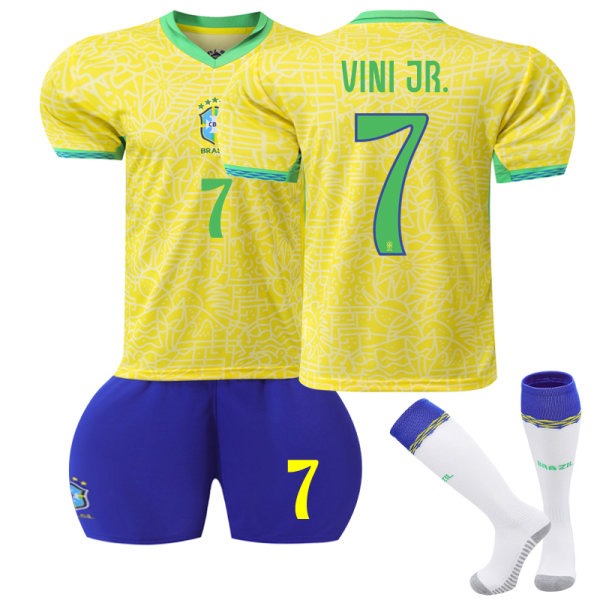 Brazil Home Football Shirt for Kids 2024-2025 No. 7 Vinicius Vini JR