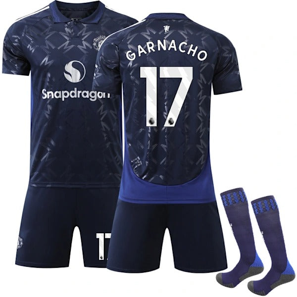 Manchester United Away Football Shirt Kids 2024-2025 NO.17 Garnacho
