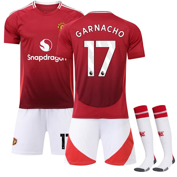 2024-2025 Manchester United Home Football Shirt Kids Kit No. 17 Garnacho