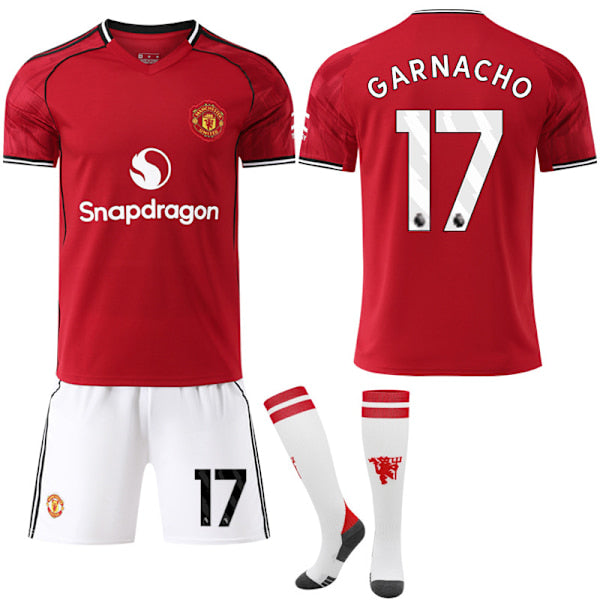 Manchester United 2025/26 hemmakit med strumpor – barn & vuxna #17 Garnacho