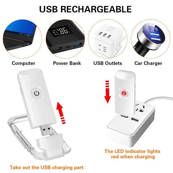 USB Uppladdningsbar Boklampa med Klämma